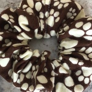 Pet paw prints dog cat brown cream hair scrunchie